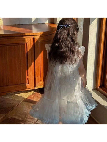 Girls' Dress, 24 Summer New Arrival, Magician Collar, Heavy Sequin Mesh Skirt, Puffy Tulle Hemline, Princess Dress Girls' Dress, 24 Summer New Arrival, Magician Collar, Heavy Sequin Mesh Skirt, Puffy Tulle Hemline, Princess Dress