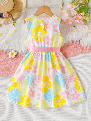 Girls Dress Watermelon Banana & Flower Pattern Beach Vacation Slip Dress For Summer Girls Dress Watermelon Banana & Flower Pattern Beach Vacation Slip Dress For Summer