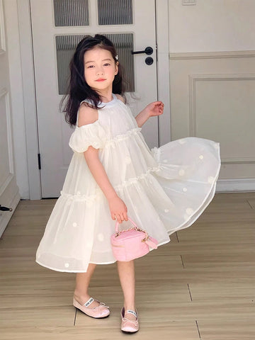 Girls' Embroidered Mesh Jacquard Loose Fit Princess Dress Girls' Embroidered Mesh Jacquard Loose Fit Princess Dress