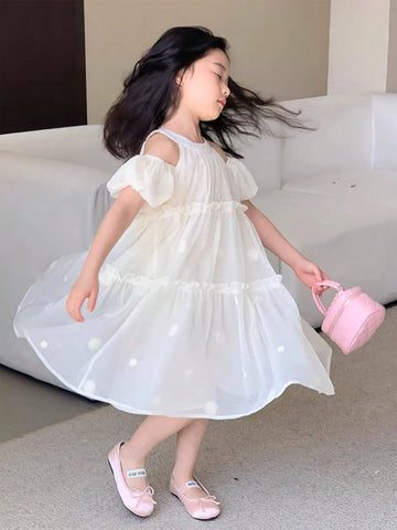 Girls' Embroidered Mesh Jacquard Loose Fit Princess Dress Girls' Embroidered Mesh Jacquard Loose Fit Princess Dress