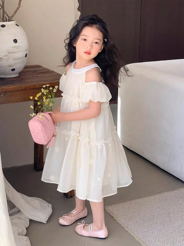 Girls' Embroidered Mesh Jacquard Loose Fit Princess Dress Girls' Embroidered Mesh Jacquard Loose Fit Princess Dress