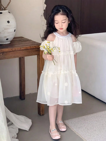 Girls' Embroidered Mesh Jacquard Loose Fit Princess Dress Girls' Embroidered Mesh Jacquard Loose Fit Princess Dress