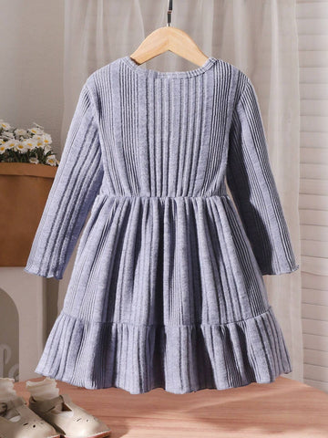 Girls Knit Flower Embroidered Dress, Long Sleeve, Soft & Comfy, Ribbed, Colorblock, High-End Style Girls Knit Flower Embroidered Dress, Long Sleeve, Soft & Comfy, Ribbed, Colorblock, High-End Style