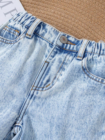 Girls' (Little) New Casual Fashion Light Blue Washed Soft Denim Straight Leg Jeans Girls' (Little) New Casual Fashion Light Blue Washed Soft Denim Straight Leg Jeans
