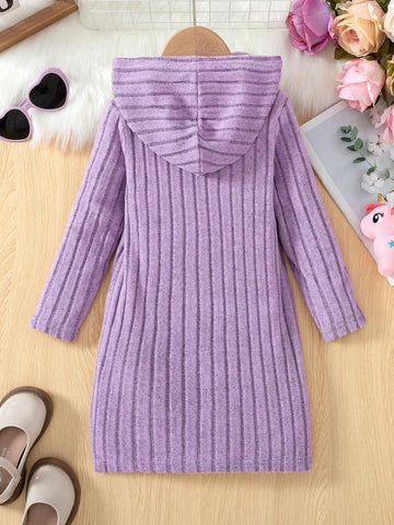 Girls' Long Sleeve Hooded Ribbed Ribbed Unicorn Pattern Casual Dress, Suitable For Travel & Vacation, Autumn/Winter Girls' Long Sleeve Hooded Ribbed Ribbed Unicorn Pattern Casual Dress, Suitable For Travel & Vacation, Autumn/Winter