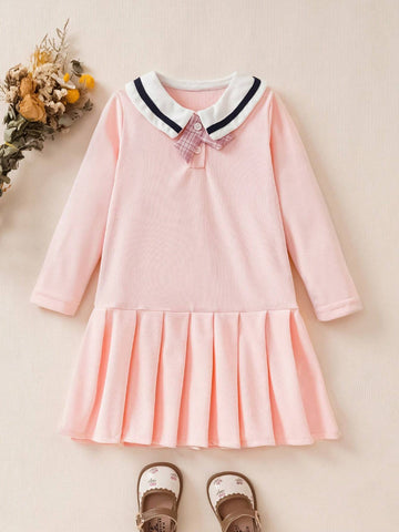 Girls Long Sleeve Sweet Preppy Style Pleated Dress Girls Long Sleeve Sweet Preppy Style Pleated Dress