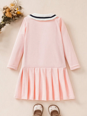 Girls Long Sleeve Sweet Preppy Style Pleated Dress Girls Long Sleeve Sweet Preppy Style Pleated Dress