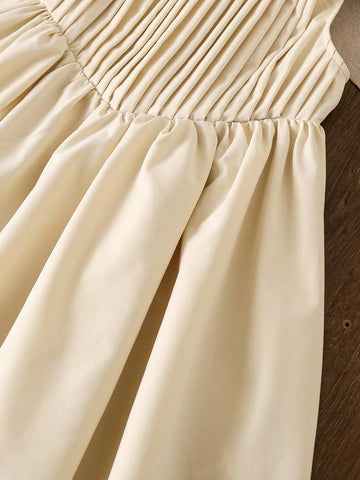 Girls' Minimalist Casual Fashion Versatile Pleated Sleeveless Dress Girls' Minimalist Casual Fashion Versatile Pleated Sleeveless Dress