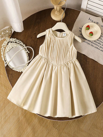 Girls' Minimalist Casual Fashion Versatile Pleated Sleeveless Dress Girls' Minimalist Casual Fashion Versatile Pleated Sleeveless Dress