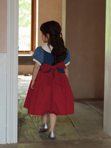 Girls' Peter Pan Collar Puff Sleeve Princess Dress, Summer Patchwork Skirt Dress Girls' Peter Pan Collar Puff Sleeve Princess Dress, Summer Patchwork Skirt Dress