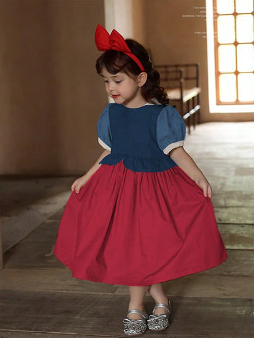 Girls' Peter Pan Collar Puff Sleeve Princess Dress, Summer Patchwork Skirt Dress Girls' Peter Pan Collar Puff Sleeve Princess Dress, Summer Patchwork Skirt Dress