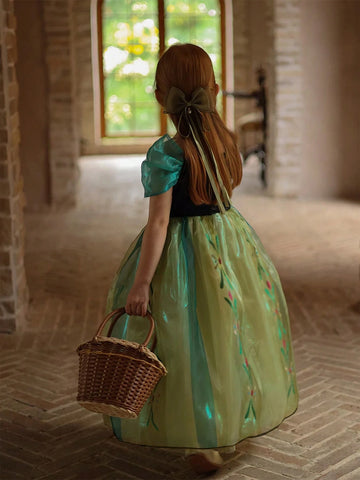 Girls' Princess Dress With Mesh Skirt, Short Sleeve, Showing White Tone, Summer Girls' Princess Dress With Mesh Skirt, Short Sleeve, Showing White Tone, Summer