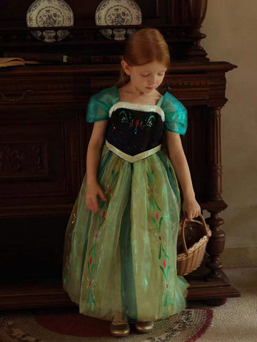 Girls' Princess Dress With Mesh Skirt, Short Sleeve, Showing White Tone, Summer Girls' Princess Dress With Mesh Skirt, Short Sleeve, Showing White Tone, Summer