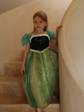 Girls' Princess Dress With Mesh Skirt, Short Sleeve, Showing White Tone, Summer Girls' Princess Dress With Mesh Skirt, Short Sleeve, Showing White Tone, Summer