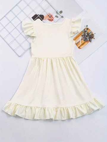 Girls Ruffle Sleeve Dress With Butterflies And Flowers Print - Comfy And Casual Summer Party Dress Girls Ruffle Sleeve Dress With Butterflies And Flowers Print - Comfy And Casual Summer Party Dress