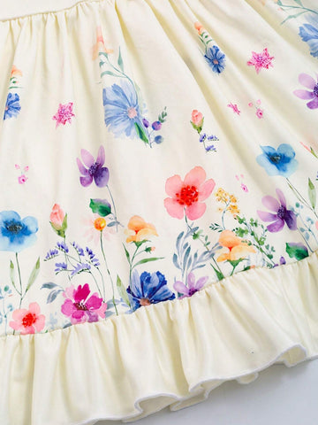 Girls Ruffle Sleeve Dress With Butterflies And Flowers Print - Comfy And Casual Summer Party Dress Girls Ruffle Sleeve Dress With Butterflies And Flowers Print - Comfy And Casual Summer Party Dress