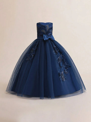 Girls Sequin Long Tulle Puffy Formal Dress Girls Sequin Long Tulle Puffy Formal Dress