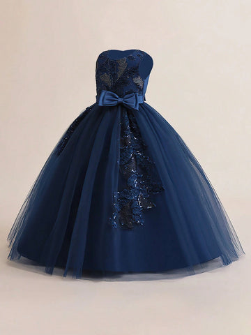 Girls Sequin Long Tulle Puffy Formal Dress Girls Sequin Long Tulle Puffy Formal Dress