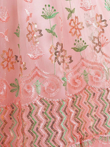 Girls' Sleeveless Beaded Embroidered Flower Decor Party Dress, Flower Girl/Performance Dress Girls' Sleeveless Beaded Embroidered Flower Decor Party Dress, Flower Girl/Performance Dress