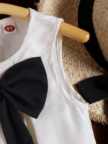 Girls Small Size Apricot Sleeveless Dress With Big Bow, Simple & Elegant Children Formal Dress, Summer Design Girls Small Size Apricot Sleeveless Dress With Big Bow, Simple & Elegant Children Formal Dress, Summer Design