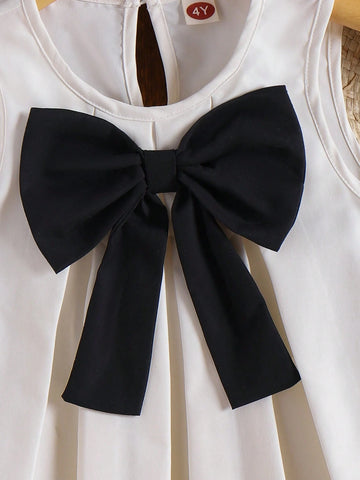 Girls Small Size Apricot Sleeveless Dress With Big Bow, Simple & Elegant Children Formal Dress, Summer Design Girls Small Size Apricot Sleeveless Dress With Big Bow, Simple & Elegant Children Formal Dress, Summer Design