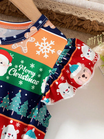 Girls Striped Cute Print Casual Comfy Cap Sleeve Hem Elegant Dress For Christmas Girls Striped Cute Print Casual Comfy Cap Sleeve Hem Elegant Dress For Christmas
