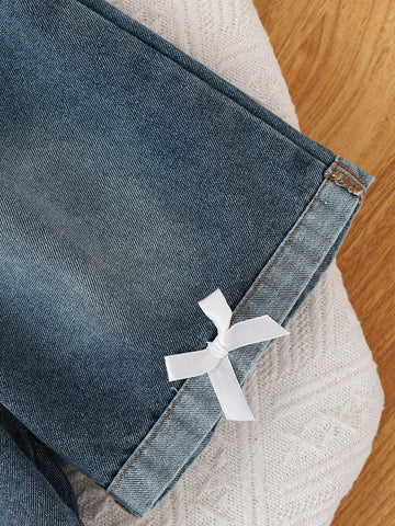 Girls' Summer Fashionable Top & Denim Shorts 2pcs Set, Sweet And Casual Outfit Girls' Summer Fashionable Top & Denim Shorts 2pcs Set, Sweet And Casual Outfit