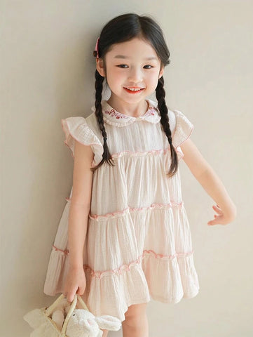 Girls' Summer New Ruffled Collar Embroidered Loose Dress, Fashion Children Dress Girls' Summer New Ruffled Collar Embroidered Loose Dress, Fashion Children Dress