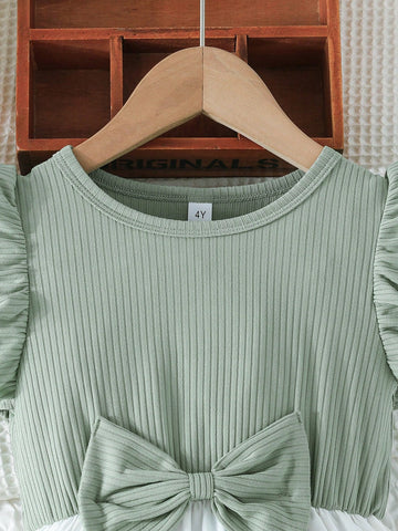 Girls' Summer Ruffled Sleeve Bow-Knot Placement Rose Print Casual Dress Girls' Summer Ruffled Sleeve Bow-Knot Placement Rose Print Casual Dress