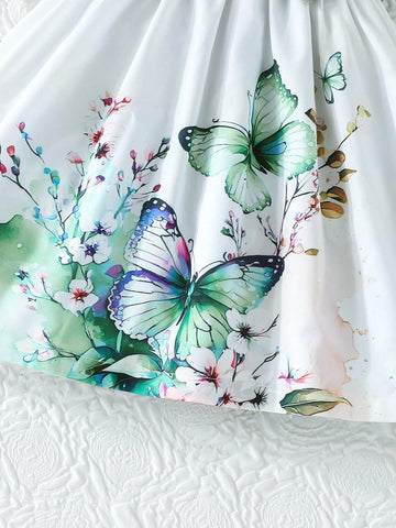 Girls' Summer Ruffled Sleeve Bow-Knot Placement Rose Print Casual Dress Girls' Summer Ruffled Sleeve Bow-Knot Placement Rose Print Casual Dress