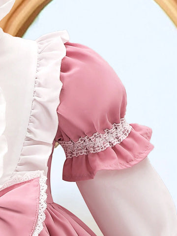 Girls' Sweet And Lovely Pink Butterfly Knot Bubble Skirt, Pink And White Spliced Color With Gorgeous Lace And Heavy Workmanship, Precious And Exquisite Palace Princess Dress Suitable For Parties Girls' Sweet And Lovely Pink Butterfly Knot Bubble Skirt, Pink And White Spliced Color With Gorgeous Lace And Heavy Workmanship, Precious And Exquisite Palace Princess Dress Suitable For Parties