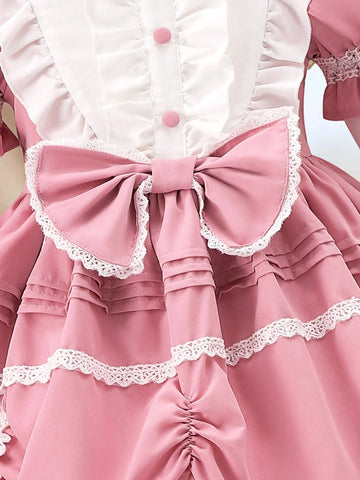 Girls' Sweet And Lovely Pink Butterfly Knot Bubble Skirt, Pink And White Spliced Color With Gorgeous Lace And Heavy Workmanship, Precious And Exquisite Palace Princess Dress Suitable For Parties Girls' Sweet And Lovely Pink Butterfly Knot Bubble Skirt, Pink And White Spliced Color With Gorgeous Lace And Heavy Workmanship, Precious And Exquisite Palace Princess Dress Suitable For Parties