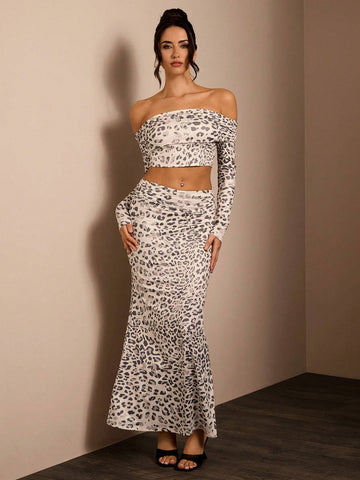 Glamine 2pcs/Set Women Off-Shoulder Long Sleeve Leopard Print Blouse And Skirt SetGlamine 2pcs/Set Women Off-Shoulder Long Sleeve Leopard Print Blouse And Skirt Set Glamine 2pcs/Set Women Off-Shoulder Long Sleeve Leopard Print Blouse And Skirt SetGlamine 2pcs/Set Women Off-Shoulder Long Sleeve Leopard Print Blouse And Skirt Set