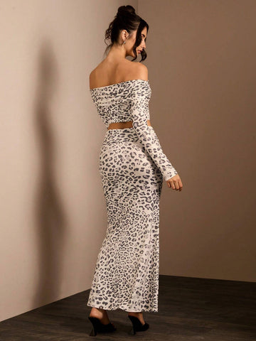 Glamine 2pcs/Set Women Off-Shoulder Long Sleeve Leopard Print Blouse And Skirt SetGlamine 2pcs/Set Women Off-Shoulder Long Sleeve Leopard Print Blouse And Skirt Set Glamine 2pcs/Set Women Off-Shoulder Long Sleeve Leopard Print Blouse And Skirt SetGlamine 2pcs/Set Women Off-Shoulder Long Sleeve Leopard Print Blouse And Skirt Set