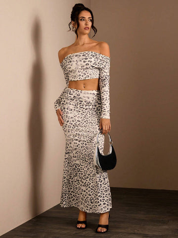 Glamine 2pcs/Set Women Off-Shoulder Long Sleeve Leopard Print Blouse And Skirt SetGlamine 2pcs/Set Women Off-Shoulder Long Sleeve Leopard Print Blouse And Skirt Set Glamine 2pcs/Set Women Off-Shoulder Long Sleeve Leopard Print Blouse And Skirt SetGlamine 2pcs/Set Women Off-Shoulder Long Sleeve Leopard Print Blouse And Skirt Set