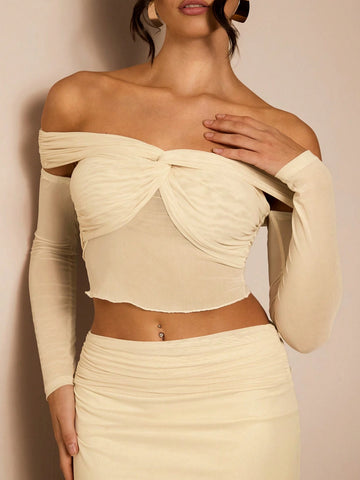 Glamine Women Off-Shoulder Long Sleeve Cropped Top And Maxi Skirt Elegant 2-Piece Set Glamine Women Off-Shoulder Long Sleeve Cropped Top And Maxi Skirt Elegant 2-Piece Set