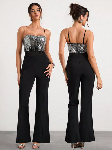 Glamine Women's Sequined Patchwork Waist-Baring Elegant Sexy Jumpsuit New Year's Party Glamine Women's Sequined Patchwork Waist-Baring Elegant Sexy Jumpsuit New Year's Party