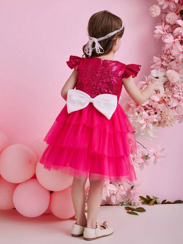 Kids 4-Season Girls' Banquet Party Princess Dress, Fuchsia Sequined Mesh Tulle Dress, Lovely Performance Costume Kids 4-Season Girls' Banquet Party Princess Dress, Fuchsia Sequined Mesh Tulle Dress, Lovely Performance Costume