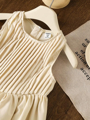 Kids Girls' Minimalist Casual Fashion Versatile Pleated Sleeveless Dress Kids Girls' Minimalist Casual Fashion Versatile Pleated Sleeveless Dress