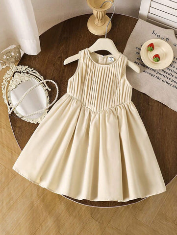 Kids Girls' Minimalist Casual Fashion Versatile Pleated Sleeveless Dress Kids Girls' Minimalist Casual Fashion Versatile Pleated Sleeveless Dress