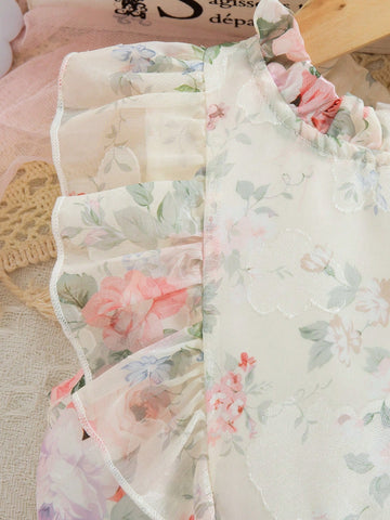 Young Girl' Rose Ditsy Floral Sleeveless Puff Dress, High Quality Princess Style Summer Swing Dress Young Girl' Rose Ditsy Floral Sleeveless Puff Dress, High Quality Princess Style Summer Swing Dress