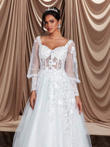 Glamrae Elegant And Gorgeous, Luxurious Embroidered Lace Splicing Mesh,  Festivals, Vacations, Honeymoon Wedding Dresses Glamrae Elegant And Gorgeous, Luxurious Embroidered Lace Splicing Mesh,  Festivals, Vacations, Honeymoon Wedding Dresses