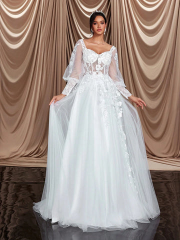 Glamrae Elegant And Gorgeous, Luxurious Embroidered Lace Splicing Mesh,  Festivals, Vacations, Honeymoon Wedding Dresses Glamrae Elegant And Gorgeous, Luxurious Embroidered Lace Splicing Mesh,  Festivals, Vacations, Honeymoon Wedding Dresses