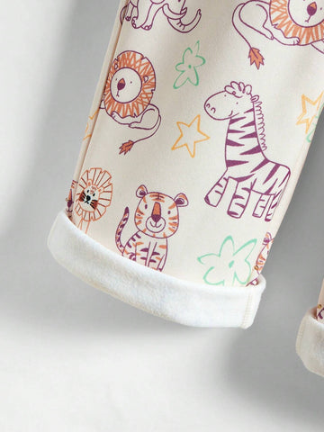 Young Girl Cartoon Lion Print Pocket Casual Bib Pants, Autumn Young Girl Cartoon Lion Print Pocket Casual Bib Pants, Autumn