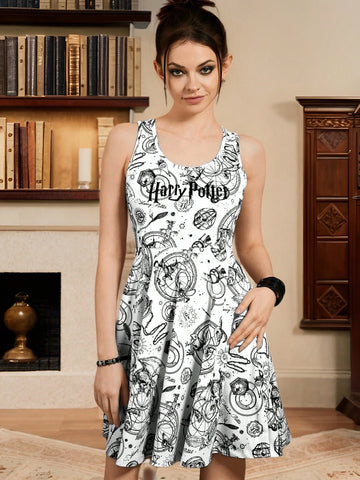 Women Summer Casual Allover Print Round Neck Tank Dress Women Summer Casual Allover Print Round Neck Tank Dress