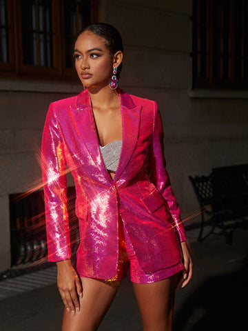 Hanako Sequin Blazer Shorts Set In Hot Pink Hanako Sequin Blazer Shorts Set In Hot Pink