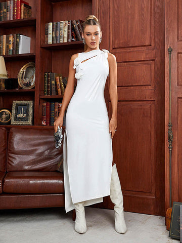 Hecate Cutout Latex Split Maxi Dress In White Hecate Cutout Latex Split Maxi Dress In White