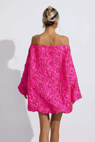 Holly Pink Off Shoulder Jacquard Floral Mini Dress Holly Pink Off Shoulder Jacquard Floral Mini Dress