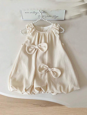 Young Girl Casual Fashion Bow Sleeveless Dress, Summer Young Girl Casual Fashion Bow Sleeveless Dress, Summer