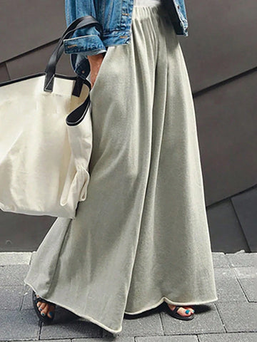 EZwear Casual Solid Drawstring Waist Wide Leg Pants EZwear Casual Solid Drawstring Waist Wide Leg Pants